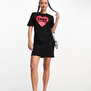 NWT Love Moschino Black Red Heart Mini T-Shirt Dress Size 6 Coquette Streetwear